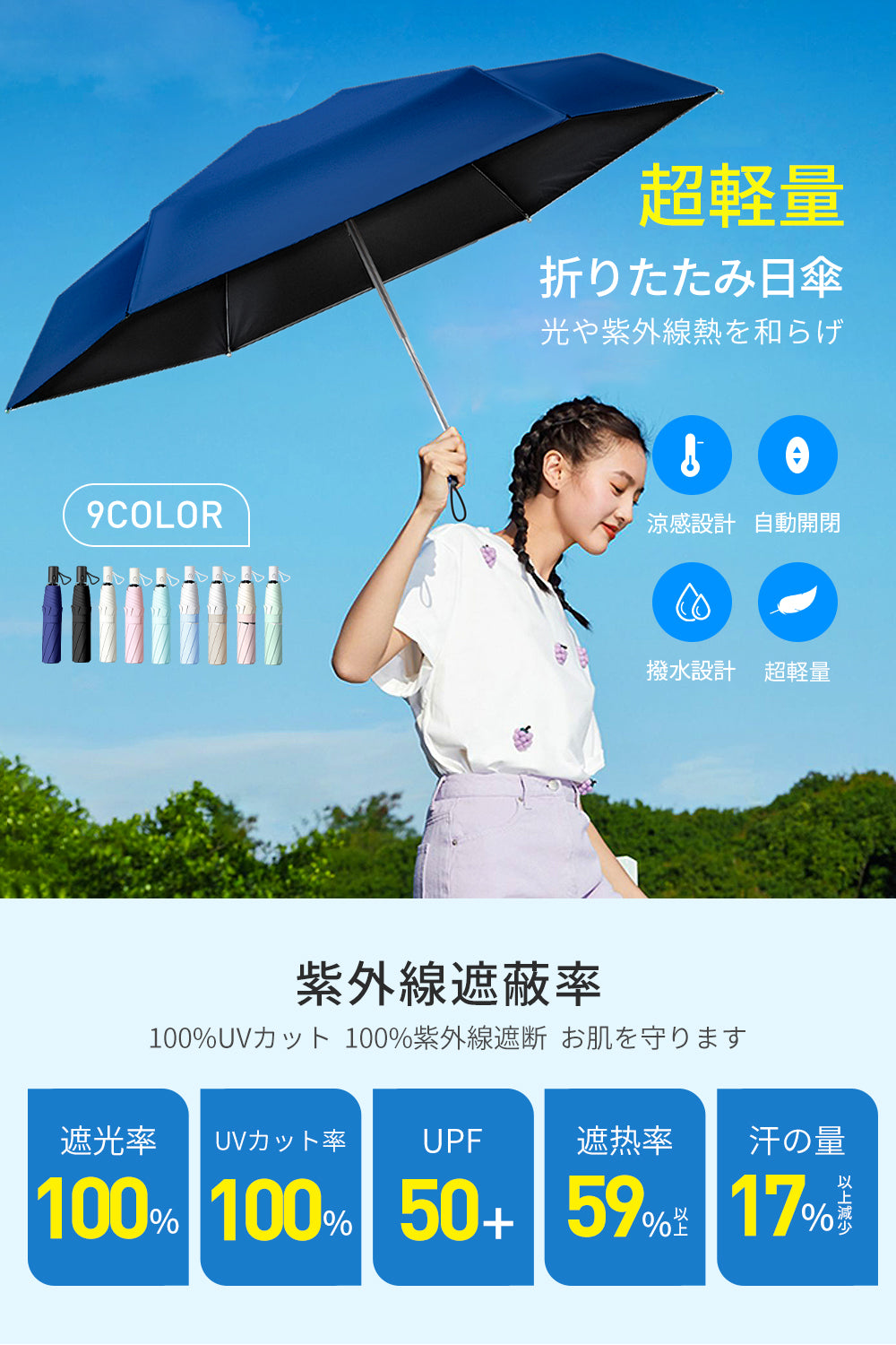 6本骨日傘 超軽量 【JIS認証済 100% 遮光 紫外線遮断】