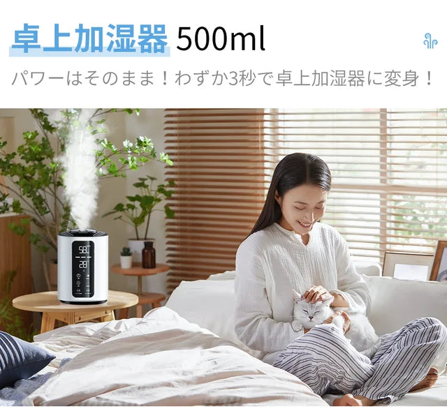 乾燥対策はコレで解決!置き型⇔卓上1台2役の今までにない水電分離加湿器【T09】