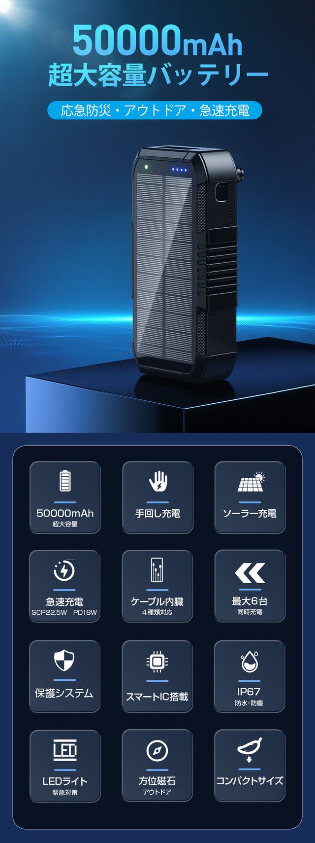 日常からアウトドア、防災まで大活躍!手頃な価格でコンパクトな超大容量バッテリー!