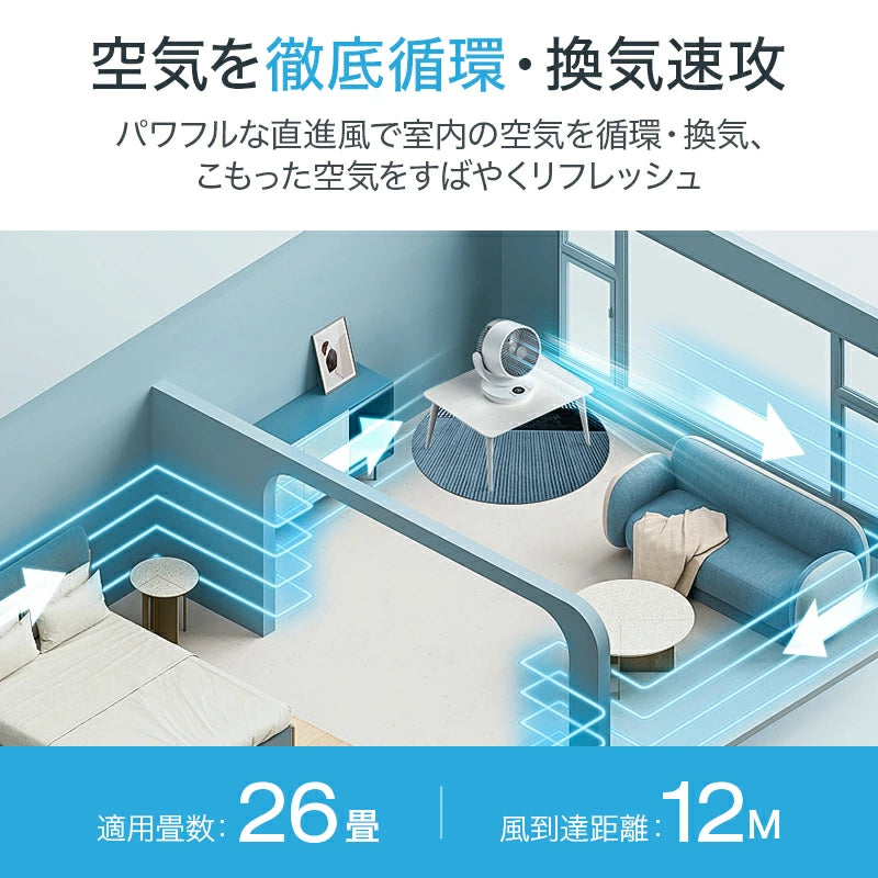 1台5役 強風 左右120°自動首振り 上下90°調整 静音 3モード 風量8段階 イオン発生 入/切タイマー 自然風/お休み/普通/モード 空気循環 換気 衣類乾燥 部屋干し 暑さ対策