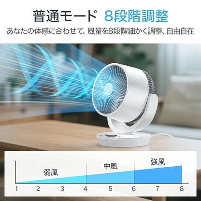 1台5役 強風 左右120°自動首振り 上下90°調整 静音 3モード 風量8段階 イオン発生 入/切タイマー 自然風/お休み/普通/モード 空気循環 換気 衣類乾燥 部屋干し 暑さ対策